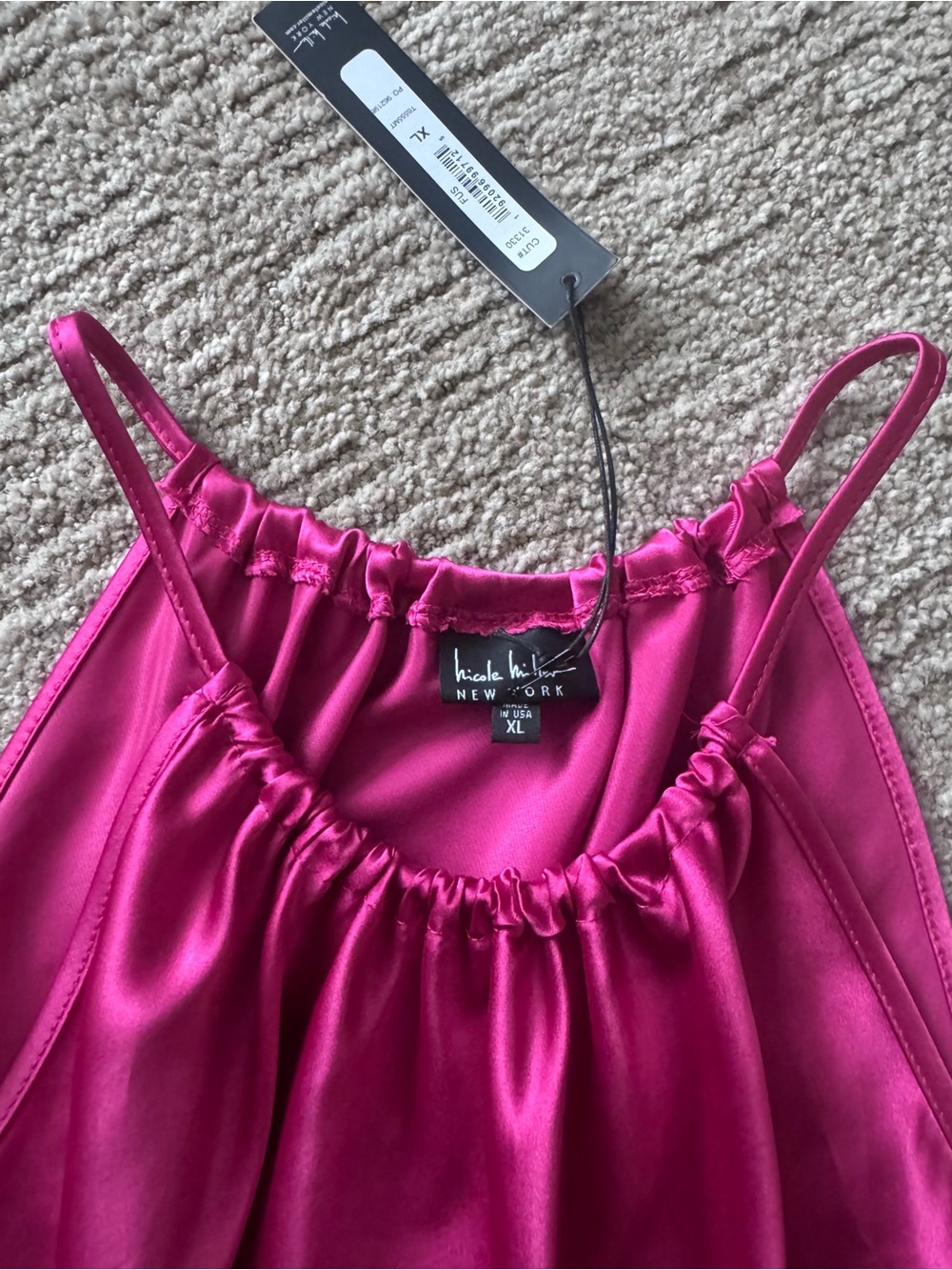 Nicole Miller Hot Pink Shiny Satin Halter Top Camisole Blouse XL Fuchsia Y2K - Picture 8 of 13